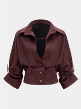Micas Women's Burgundy Button-Front Cropped Top Jacket